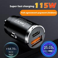 QC3.0 PD Car Charger 5A Fast Charging 2 Port 12-24V Car Car With Ring Charger Pull USBC Mini Charger Hidden H4Q8