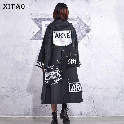 XITAO Trench Coat Black Women Hooded Trench Coat