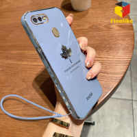 สำหรับ OPPO F9 / OPPO F9 Pro / Realme 2 Pro / CPH1823 / CPH1881/CPH1825หรูหรา Electroplated สแควร์เคสโทรศัพท์ Maple Leaf กล้องเลนส์ป้องกัน Lanyard