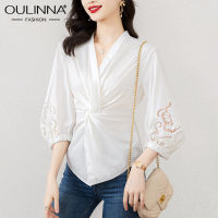 OULINNA เสื้อเสื้อซาตินคอวีสำหรับสตรี,เสื้อเสื้ื้อคลุมตัวยาวสตรีแขนสั้นเสื้อเสื้อสตรีแฟชั่นคอวีดีไซน์ใหม่สำหรับฤดูร้อน