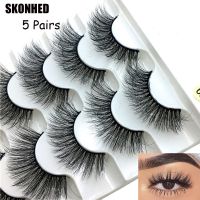 SERVICEABLE SKONHED 5 Pairs แฟชั่นของผู้หญิง Wispy Flared ปุยหลายชั้น ธรรมชาติยาว ต่อขนตา 6D Faux Mink Hair ขนตาปลอม Crisscross