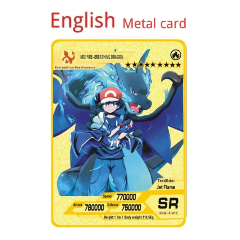 Golden Pokemon Metal Cards Spanish Version Vastro Vmax GX Pikachu Charizard  Lugia Arceus Kids Collection Gift Game Cards