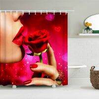 Flowers Kiss Love Woman Bath Curtain ม่านอาบน้ำกันน้ำม่านอาบน้ำโพลีเอสเตอร์สีแดงกุหลาบห้องน้ำของขวัญคริสต์มาส 180 * 180 ซม