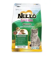 Nekko love mix indoor เน็กโกะ เลิฟ มิกซ์ อาหารแมวแบบเม็ด สูตรแมวเลี้ยงในบ้าน  สำหรับแมวโต  ปริมาณ 1.2 กิโลกรัม