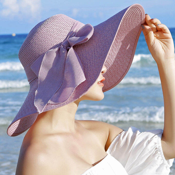 uv-protection-cap-folding-beach-hat-hundreds-of-beach-hat-straw-hat-with-bow-wide-brim-sun-hat-hand-knit-sun-hat