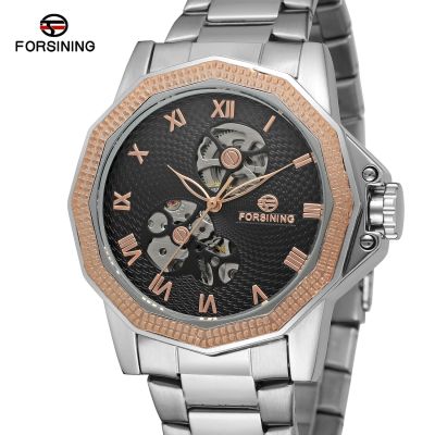 Forsining Top Brand Luxury Men Automatic Mechanical Wrist Watch Stainless Steel Skeleton Clock For Man Clocks Relogio Masculino