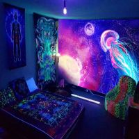 【CW】✵∈◊  Fluorescent Tapestry Jellyfish Psychedelic Background Room Decoration Hanging