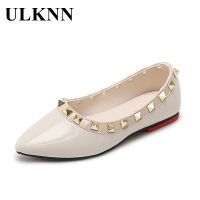 ULKNN Kids Flats 2022 Childrens New Pointed Shallow Mouth Rivet Shoes Girls Black Leather Flat Shoes Pink Comfortable