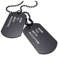 Men Chain 68cm Platelets Army Dog Tag Style Army League Black Jewelry Pendant Necklace (with Gift Bag)