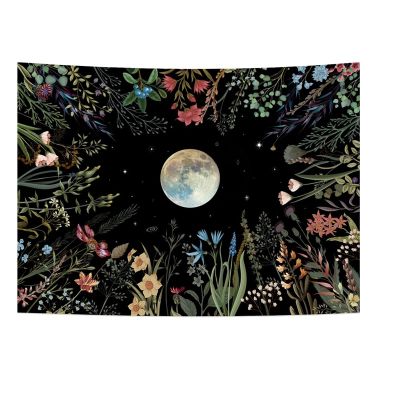 Moonlit Garden Tapestry Moon Tapestry Flower Tapestry Colorful Plants Tapestry Tapestry Wall Hanging Decor for Room