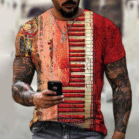 2023 New Piano Key Music Note 3D Print Lycra Polyester Short Sleeve Mens T-Shirt Fashion Large Summer Top S-5XL