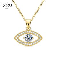 IOGOU Evil Eye Pendant Necklace For Women Girls 925 Sterling Silver 1.0Ct Round Moissanite Greek Protection Jewelry Amulet Gift