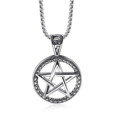 JDY6H Fashion Vintage Satan Pentagram Pendants Necklaces Stainless Steel  Box Chain Necklaces for Women Men Charm Jewelry Gift