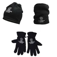 The Champions League Football Fleece Warm Gloves Scarf Hat Three-Piece Winter Outdoor Male And Female Fans Training Cap