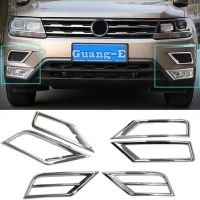 ที่ปิดแผงเอบีเอสโครเมี่ยมตัดกรอบไฟไฟตัดหมอกหน้าหัวรถ2ชิ้นสำหรับ Volkswagen VW Tiguan L MK2 2016 2017 2018 2019 2020