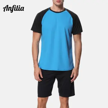 Anfilia Men Dry-Fit Shirts Solid Color Loose Fit Shirt UV-Protection Men's  Rash Guard UPF