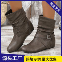 Sepatu BOOT Pendek Caohuatang32023ฤดูใบไม้ร่วงและฤดูหนาวรองเท้าบูทแฟชั่นของผู้หญิง Bucklecaohuatang3เข็มขัดนิ่มใส่สบาย