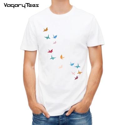 Summer Men T-Shirt Flying Paper Cranes Funny Paper Airplane High-Quality Casual New Colorful Paper Airplane Print Men T Shirt