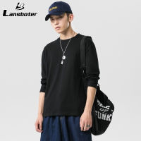 Lansboter เสื้อกีฬาแขนยาวผู้ชาย,เสื้อชั้นในทรงหลวมผ้าคอตตอนสีพื้น