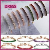 PETI DRESS ปรับได้ปรับได้ สร้อยข้อมือคริสตัลพลอยเทียม เต็มแสงจ้า เพชรเทียม CZ กำไลเพทาย ของใหม่ ทองสีทอง สร้อยข้อมือเพชรคิวบิกเซอร์โคเนีย สำหรับผู้หญิง