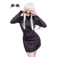 DAZCOS Gojo Satoru Bodycon Dress Cosplay Costume With Glasses Set For Women Purple Dress Gojo Satoru Costume Female Version