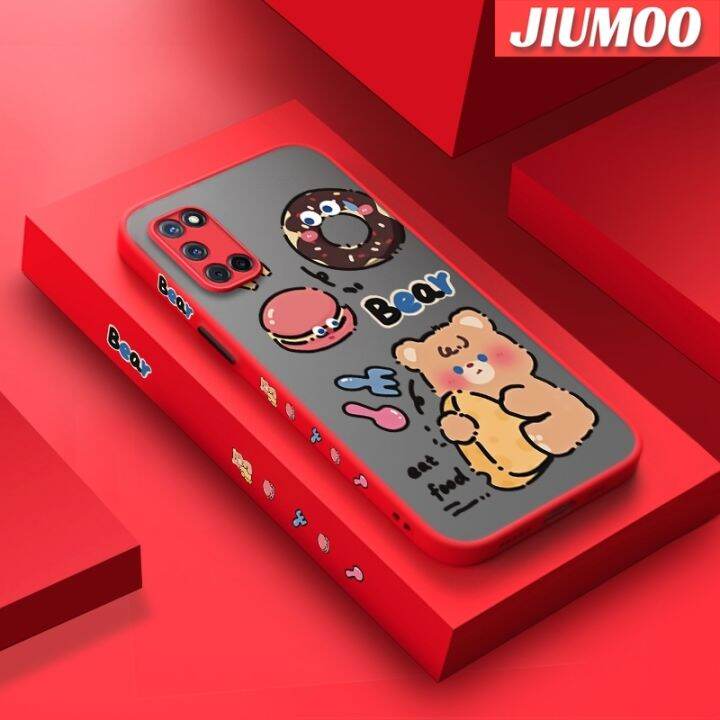 เคส-jiumoo-สำหรับ-oppo-เคส-a52-a92-a72-4g-เคสการ์ตูนหมีกินดีไซน์ใหม่เคสประกบหลังแบบแข็งฝ้าเคสโทรศัพท์ขอบซิลิโคนนิ่มกันกระแทกคลุมทั้งหมดเคสป้องกันกล้อง