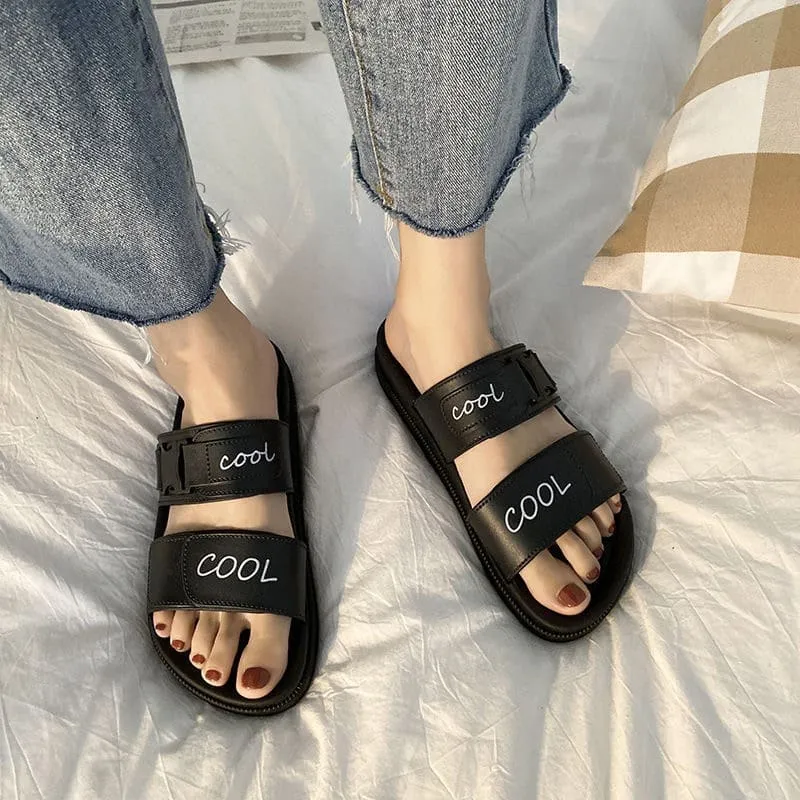 TS SLIDE FLAT SANDALS TWO STRA COOL SLIPPERS FOR WOMEN FASHION