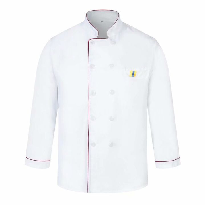 เสื้อแจ็กเก็ตพนักงานเสริฟแขนยาวระบายอากาศได้ดีสำหรับครัวเบเกอรี่ชุดยูนิฟอร์มพ่อครัวพิมพ์ลายโลโก้-diy