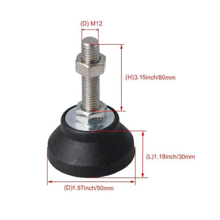 adjustable-fixed-threaded-pole-leveling-foot-leg-leveler-50mm-base-dia-m12x80mm-for-tables-to-adjust-height-pack-of-4-furniture-protectors-replacemen