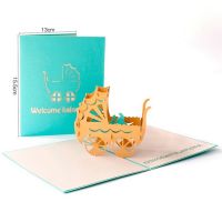 3D Laser Cut Handmade Carving Newborn Baby Party Paper Invitation Greeting Cards PostCard Baby Boy Girl Birthday Creative Gift