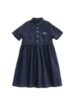 【Ready】? Girls dress new middle and big childrens summer dress thin section foreign style skirt college style long skirt childrens princess dress