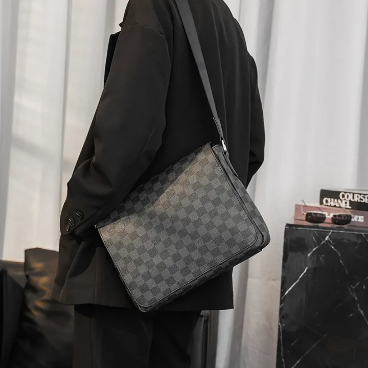 Fashion Luxury Brand Design Men's Shoulder Bag Plaid Pattern Leather Crossbody  Messenger Bag Business Travel Square Bags Slingbag For Men | Lazada PH