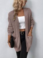 Autumn/Winter Women 39;s Sweater New V-Neck Solid Color Loose Fit Pockets Long Cardigan Knitted Coat Traf Casual Sweaters Women