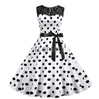 2023ฤดูร้อนใหม่ Polka dot ชุดผู้หญิง VINTAGE Swing Halter เข็มขัด50S rockabilly PROM PARTY dresses R feminino vestidos