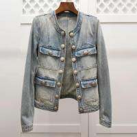 ZZOOI Retro military style washlight blue denim jackets female double-breasted old wild slim short denim jackets outerwear