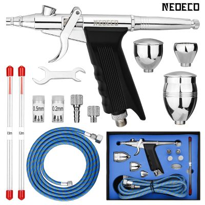 0.2/0.3/0.5mm Double/Dual Action Gravity Feed Spray Gun 2cc 5cc 13cc Airbrush Set Spray Air Brush For Car Model Craft DIY Paint