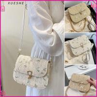 XUESHE สาวๆ ฤดูร้อนฤดูร้อนฤดูร้อน ลำลองแบบสบายๆ กระเป๋า Crossbody ถุงฟางใส่ของ กระเป๋าแบบสะพายไหล่ กระเป๋าถือแบบถือ