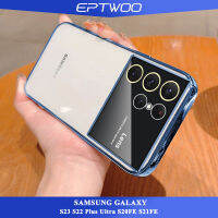 EPTWOO เคสหน้าต่างขนาดใหญ่เคลือบอิเล็คโทรเพลทสำหรับ Samsung Galaxy S23 S22 Plus Ultra S20FE S21FE  เคสโทรศัพท์พร้อมเลนส์เต็มรูปแบบป้องกันกล้อง TPU เนื้อนิ่มโปร่งใสใสกันกระแทก MM-07