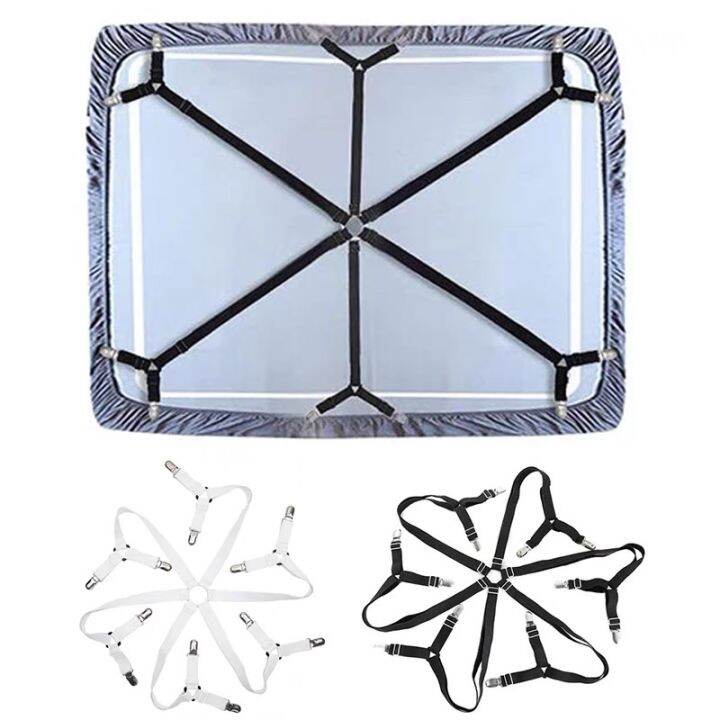 Bed Sheet Fasteners With Elastic Straps And 6 Sides Clips For Secure