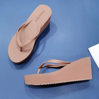 hot【DT】✔►◘  Low High-Heeled Shoes Slippers Shale Female Beach Med Luxury Slides Sandals Rubber Flip Flops A Wedge