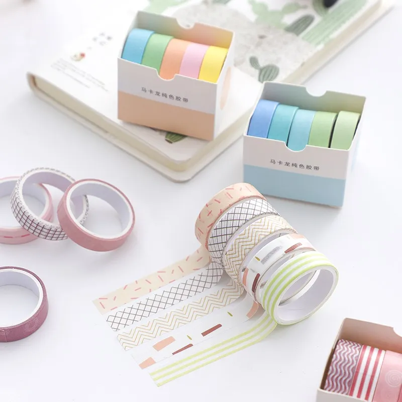 5 Roll/Pack Washi Tape Cute Decorative Adhesive Tape Solid Color