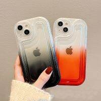 ซิลิโคนสีลูกกวาดไล่ระดับสีเคสโทรศัพท์ iPhone 14 13 12 11 Pro Max Plus ฝาครอบกันชนหลังกันกระแทกแบบใสรองรับการกระแทก