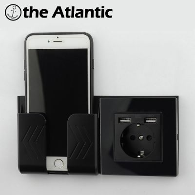 ✜✐ Atlectric DE / EU / FR Power Socket With 2100mA Dual USB Charger Port 16A Wall Socket Phone Stand For Mobile Glass Frame