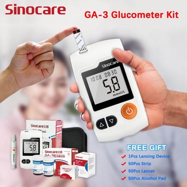 Sinocare Ga Glucometer Monitor Diabetic Glucose Meter Blood Sugar Test Kit With Strips And