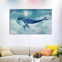 Blue Whale ภาพวาดผ้าใบโปสเตอร์การ์ตูนสัตว์โปสเตอร์และภาพพิมพ์ตกแต่งบ้าน Cuadros ภาพผนังเด็กตกแต่งห้อง