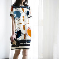 Office Lady Dress Summer Dresses European Fashion Womens Maxi Size Vintage Printing Short Casual Loose Dress NS781