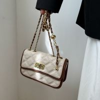 Sweet Series Simple Embossed Plaid pu Ladies Chain Small Square Bag Fashion Color Matching Commuter Shoulder Casual 【AUG】