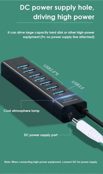 hyra-ริ้วสายไฟ7-in-1ฮับ3-0-7พอร์ต-usb-ฮับความเร็วสูงคอมพิวเตอร์แยกแท่นวางมือถือ-usb-ฮับสำหรับพีซีแล็ปท็อปโน๊ตบุค-feona