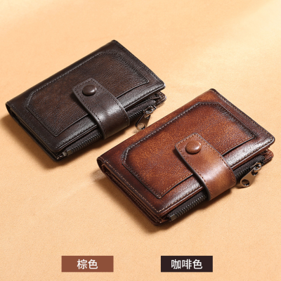 ชายกระเป๋าสตางค์หนังแท้ผู้ชายกระเป๋าเงินเหรียญ RFID ป้องกันการโจรกรรมกระเป๋าเงินซิปที่ใส่นามบัตรกระเป๋ากระเป๋าสตางค์ผู้ชาย