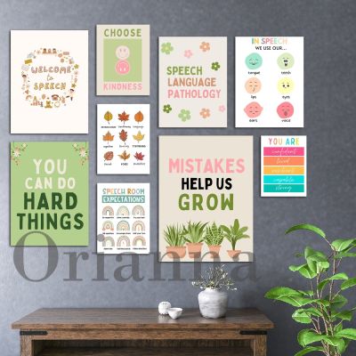 Speech Room Decor พิมพ์สีเขียวและสีชมพู-Speech Therapy โปสเตอร์สำหรับ SLP-พิมพ์ Wall Art สำหรับ Speech Therapy Room-ตกแต่งยอดนิยม